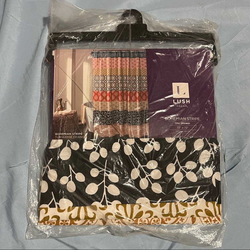 LUSH Decor Bohemian Stripe Shower Curtain 72” x 72” NWT